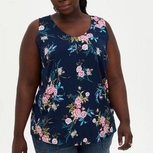 NWT Torrid Floral V Neck Tank with Stretch Challis Floral Navy SZ 1